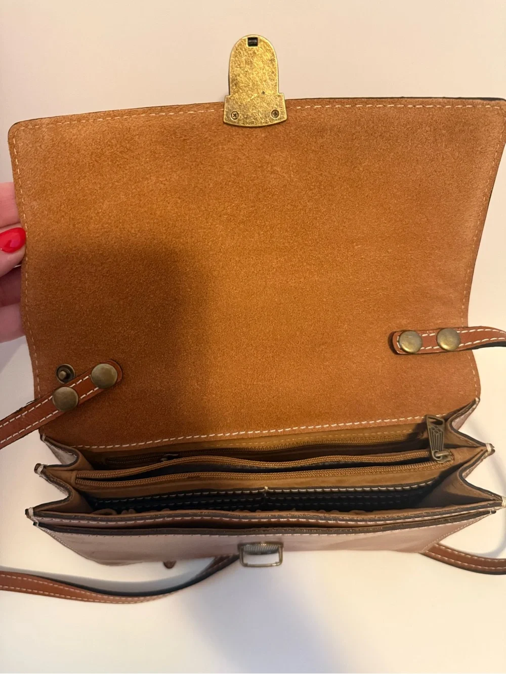 Patricia Nash Lanza Crossbody Bag Tan 100% Leather Organizer Purse Cert Card